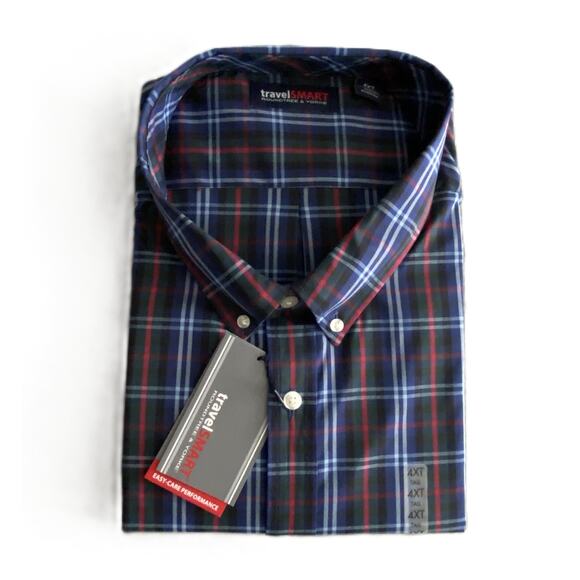 Roundtree & Yorke TravelSmart Big & Tall Men's 4XT Dress Shirt Multi Check NEW - Picture 1 of 5